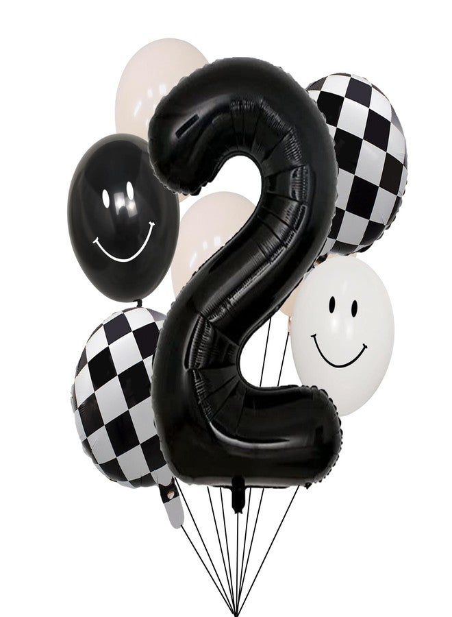 100% LIKED Two Cool Balloon Set, 40” Black Two|Black & White Smiley Face Latex |Checkered Foil for 2 Cool Birthday Decorations, Smiley Face Party Deco, Baby Shower,2nd Birthday Party Supplies - Image 1